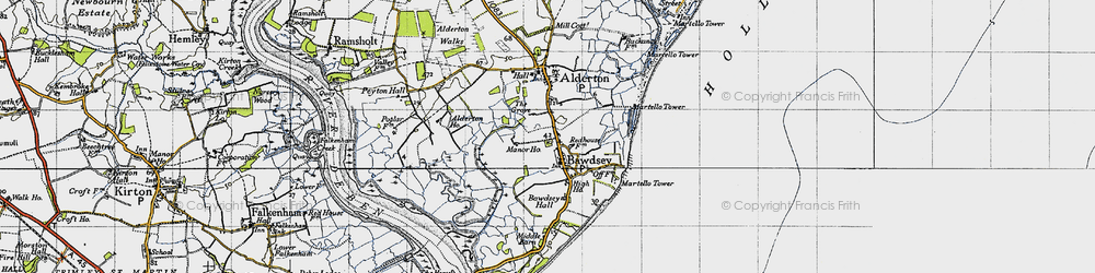 Old map of Bawdsey in 1946