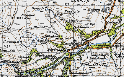Old map of Burntshieldhaugh Fell in 1947