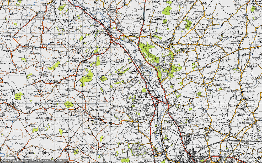Old Map of Historic Map covering Baylham Common in 1946