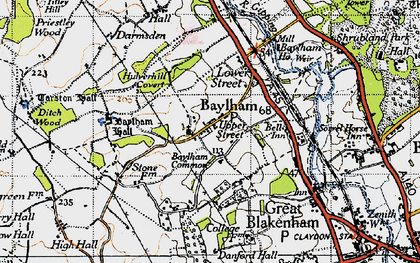 Old map of Baylham in 1946