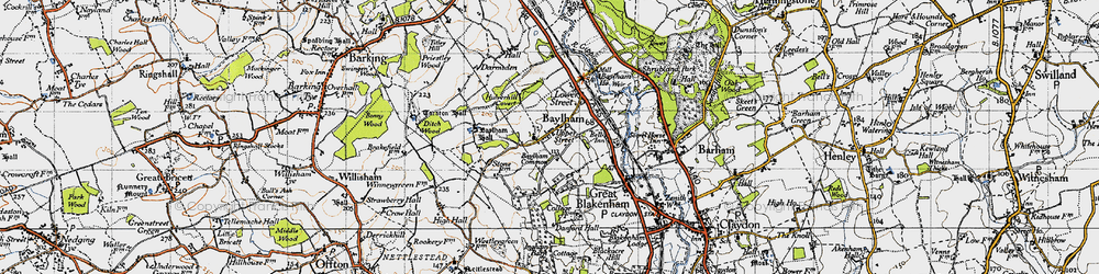 Old map of Baylham Hall in 1946