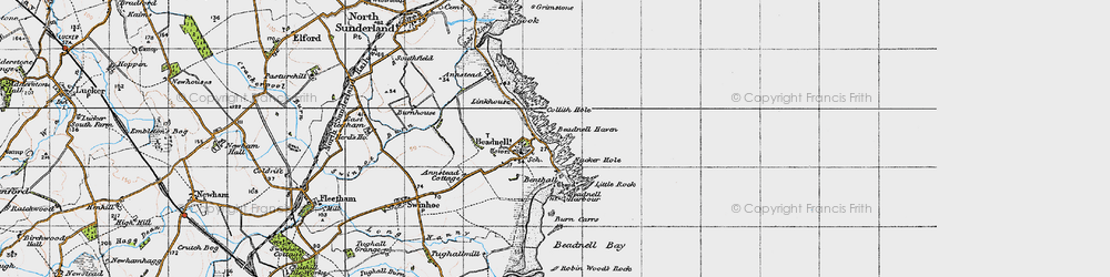 Old map of Beadnell in 1947