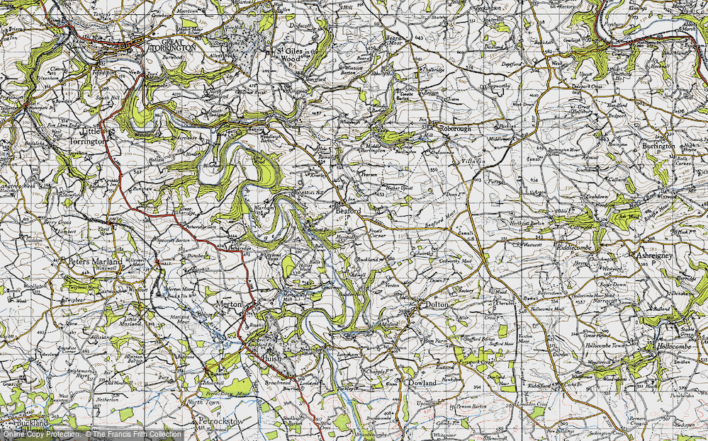 Old Map of Historic Map covering Beaford Brook in 1946