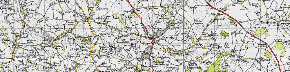 Old map of Beaminster in 1945