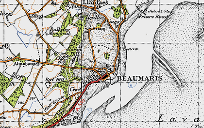 Old map of Beaumaris in 1947
