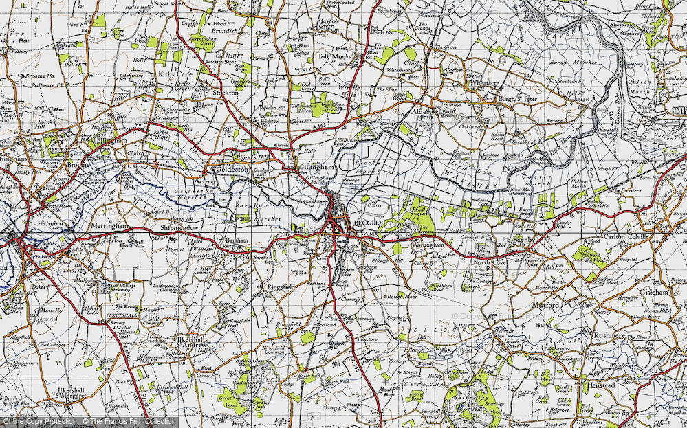 Old Map of Historic Map covering Beccles Marshes in 1946
