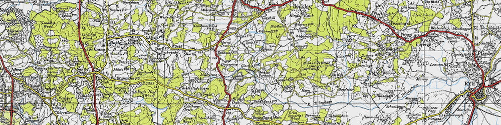 Old map of Beckley Woods in 1940