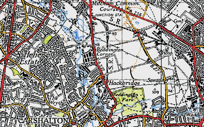 Old map of Beddington Corner in 1945