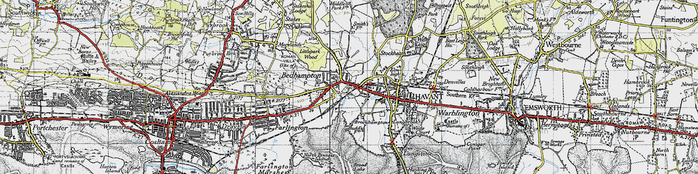 Old map of Bedhampton in 1945