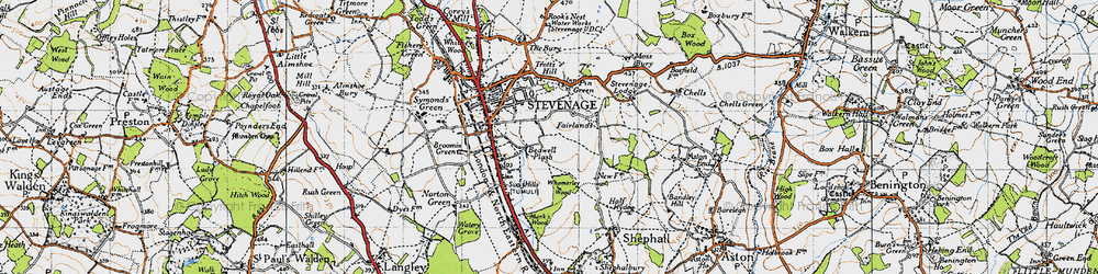 Old map of Bedwell in 1946