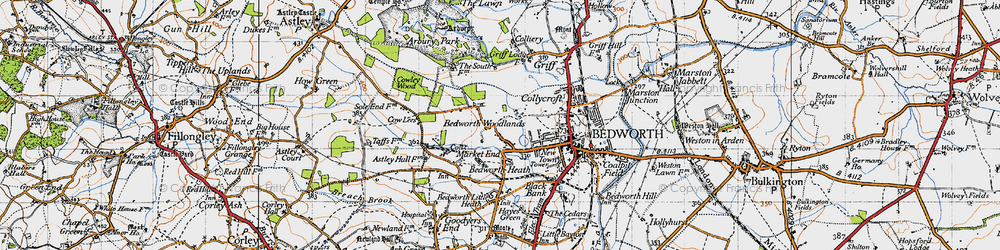 Old map of Bedworth Woodlands in 1946
