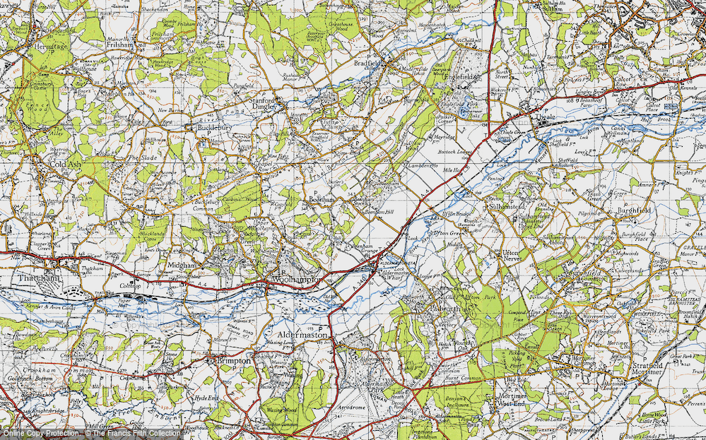 Old Map of Historic Map covering Beenham Ho in 1945