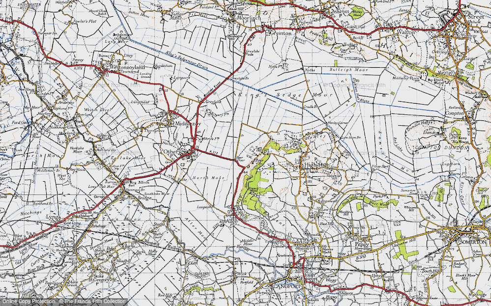 Old Map of Historic Map covering Turn Hill in 1945