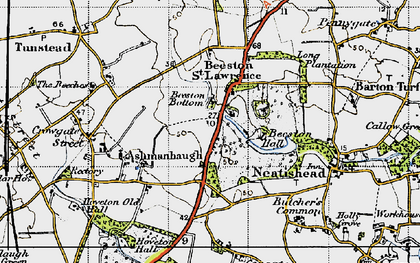 Old map of Beeston St Lawrence in 1945