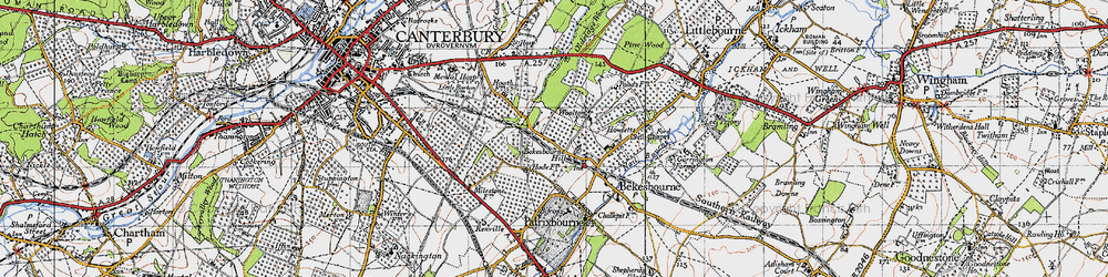 Old map of Bekesbourne Hill in 1947