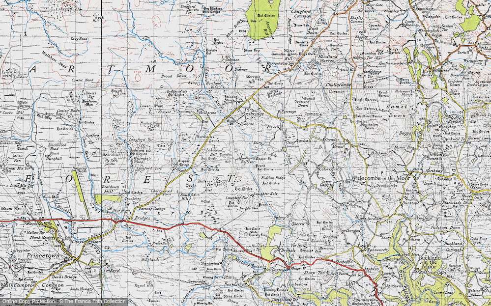 Old Map of Historic Map covering Bellever Tor in 1946