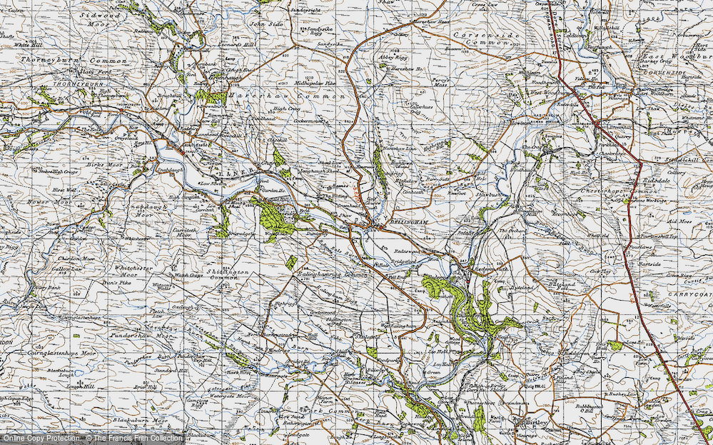 Old Map of Historic Map covering Hesleyside in 1947