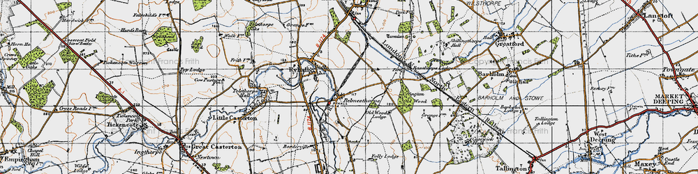 Old map of Belmesthorpe Grange in 1946