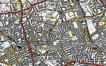 Old map of Belmont in 1945
