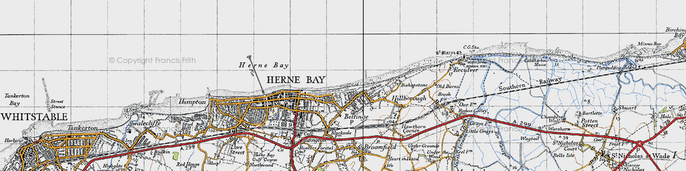 Old map of Beltinge in 1947