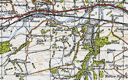 Old map of Beltingham Burn in 1947