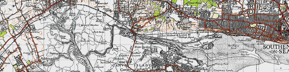 Old map of Benfleet Creek in 1946