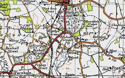 Old map of Benhall Green in 1946