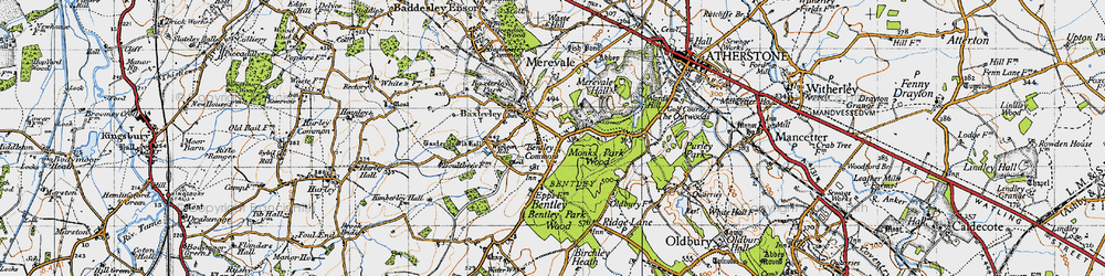 Old map of Bentley Common in 1946
