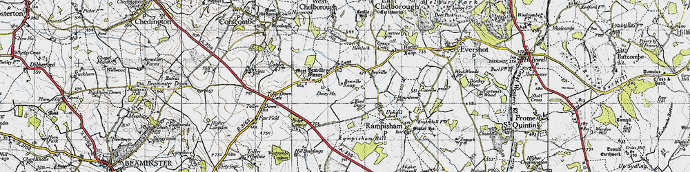 Old map of Toller Down Gate in 1945