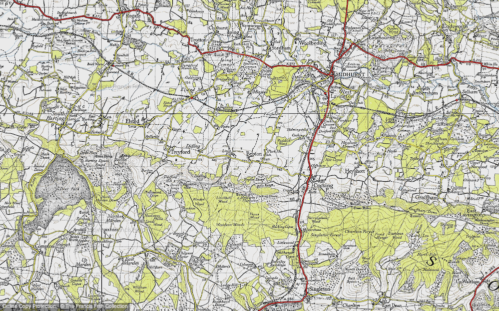 Old Map of Historic Map covering Bepton Down in 1945
