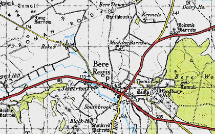 Old map of Bere Regis in 1945