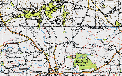 Old map of Berner's Cross in 1946