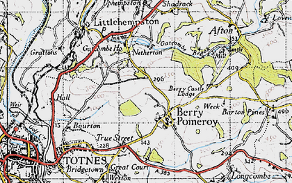 Old map of Berry Pomeroy in 1946