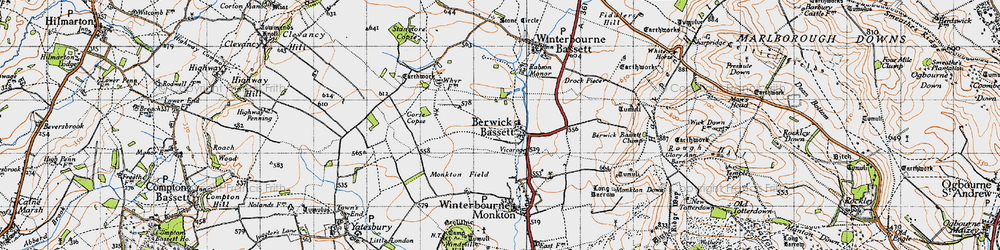 Old map of Berwick Bassett in 1940