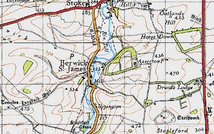 Old map of Berwick St James in 1940