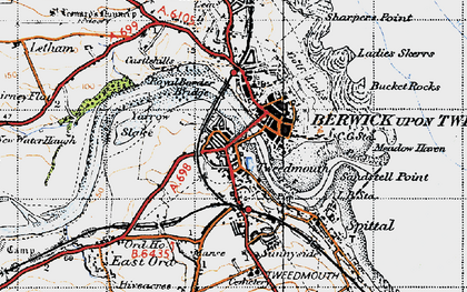 Old map of Berwick-upon-Tweed in 1947