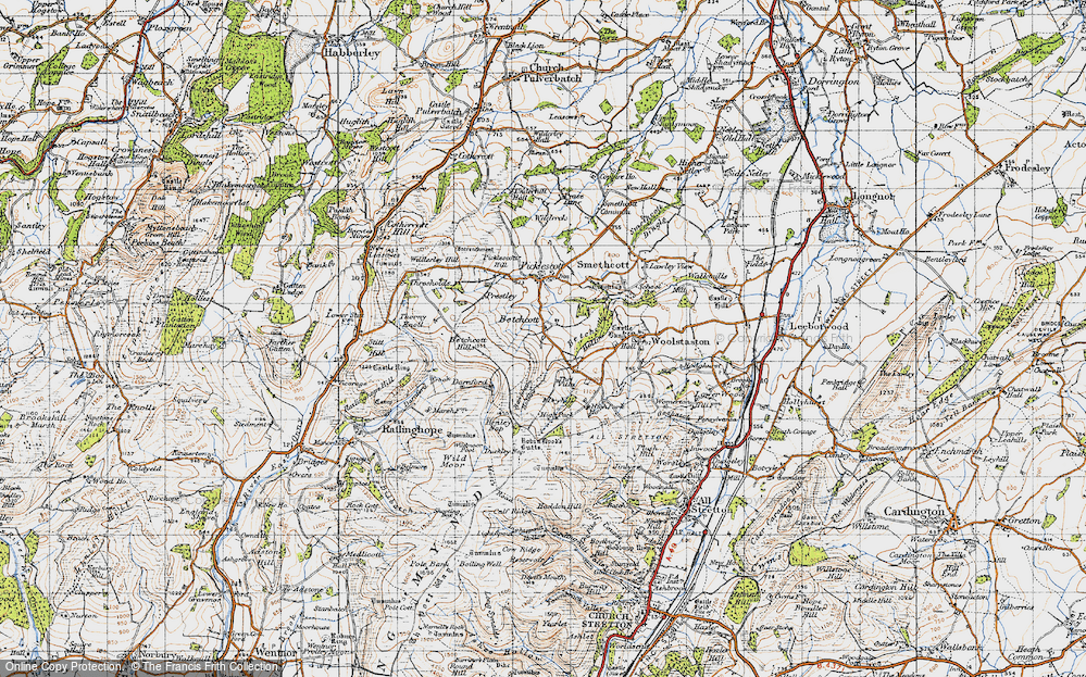 Old Map of Historic Map covering Betchcott Hills in 1947