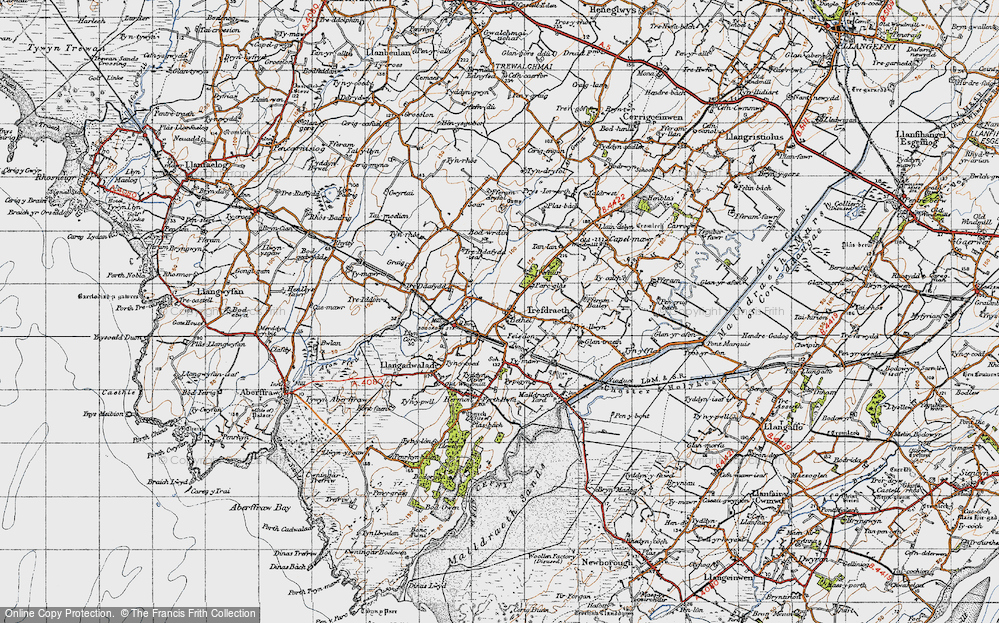 Old Map of Historic Map covering Bodwrdin in 1947