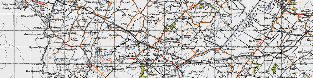 Old map of Bodwrdin in 1947