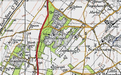 Old map of Betteshanger in 1947
