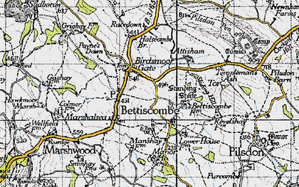 Old map of Bettiscombe in 1945