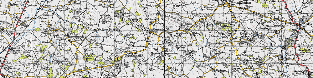 Old map of Bettiscombe in 1945