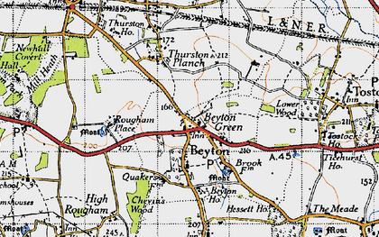 Old map of Beyton Ho in 1946