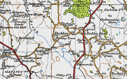 Old map of Bickley Town in 1947