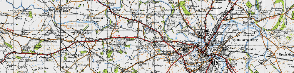 Old map of Bicton Heath in 1947