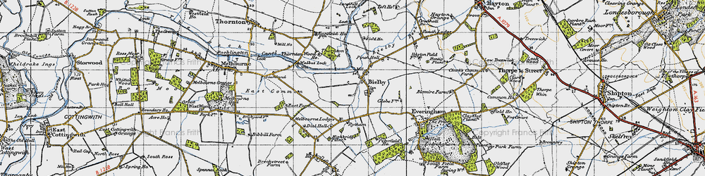 Old map of Bielby Beck in 1947