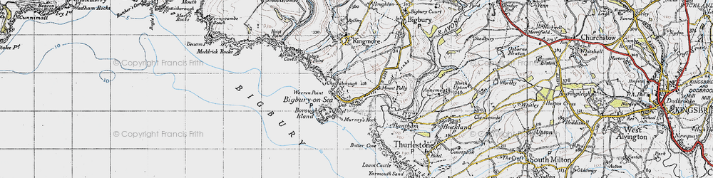 Old map of Bigbury-on-Sea in 1946