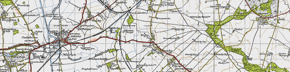 Old map of Bigby in 1947
