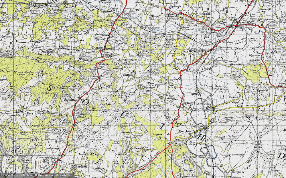 Old Map of Historic Map covering Bignor Hill in 1940