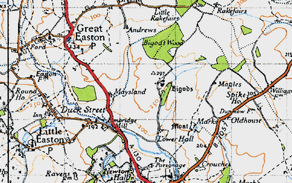 Old map of Bigods in 1946